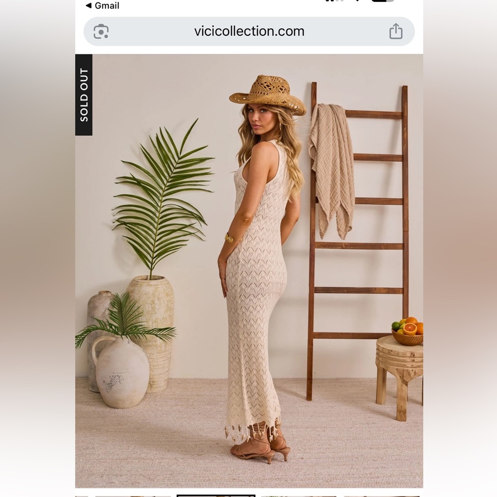 Vici Cream Crochet Knit Swim Coverup Dress - Picture 4 of 11
